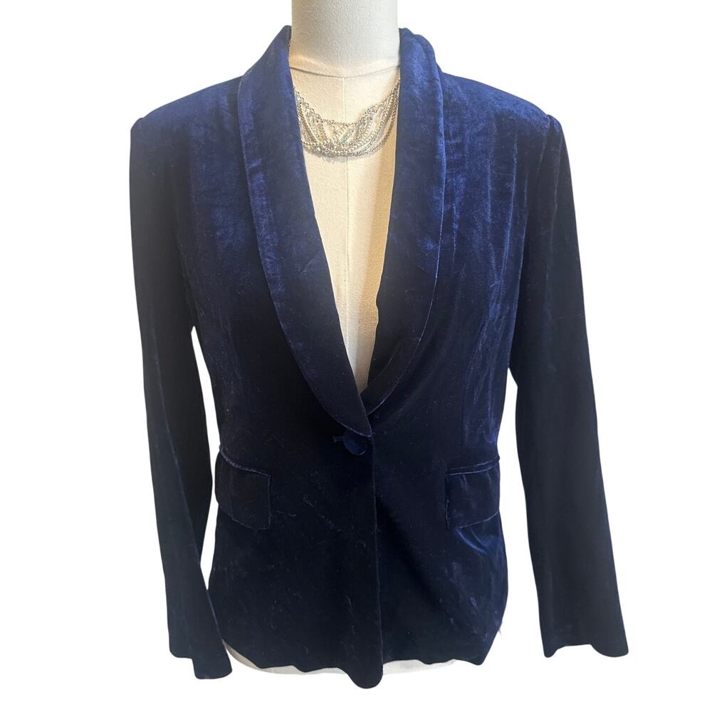 Allegra K Blue Velvet Blazer – NWT – XS – Extra Button – Shoulder Pads – Pockets